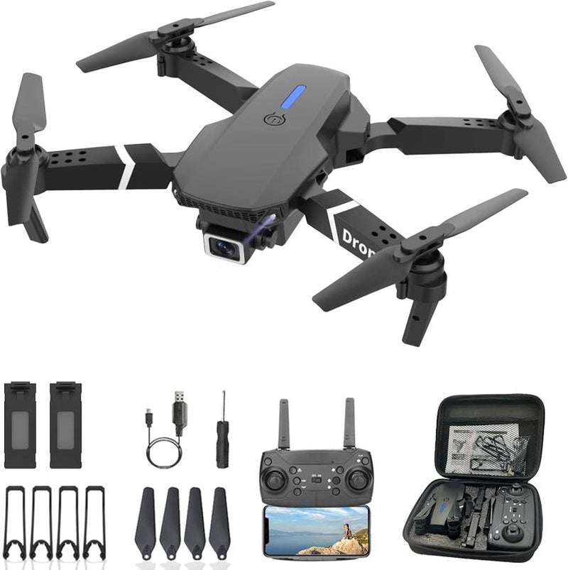 E88 Foldable Remote Control Quadcopter Drone, Suitable for Beginners, Toy Drone, Optional Dual Batteries, Carrying Case, One-Button Start, Waypoint Flight, 360° Flip