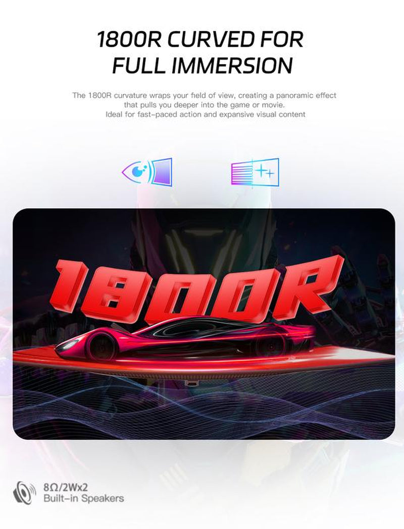 27” Curved QHD Gaming Monitor – 2K IPS, 165Hz, 1Ms, Adaptivesync, Ultra-Slim, Dual HDMI & DP, for PS5, Xbox,