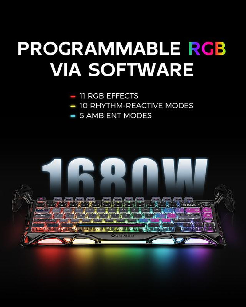 Gravastar Mercury K1 Pro 75% Wireless Mechanical Gaming Keyboard, Gasket Compact Custom Keyboard Hot-Swap Socket, Linear Switches, with RGB Backlit & Frame