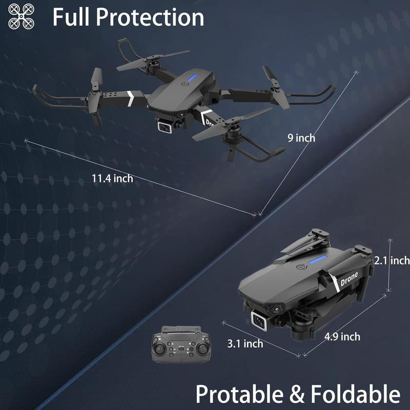 E88 Foldable Remote Control Quadcopter Drone, Suitable for Beginners, Toy Drone, Optional Dual Batteries, Carrying Case, One-Button Start, Waypoint Flight, 360° Flip