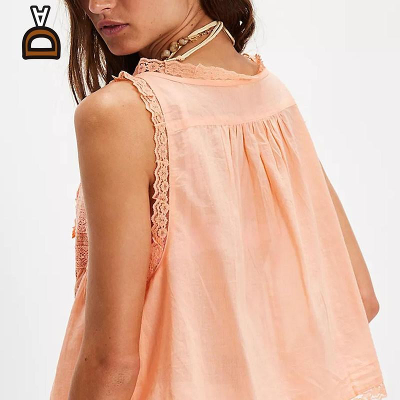 Women Summer Boho Lace Tie Front Tank Beach Vacation Outfits Boho Lace Top and Pants Matching Sets Clothes Sleeveless