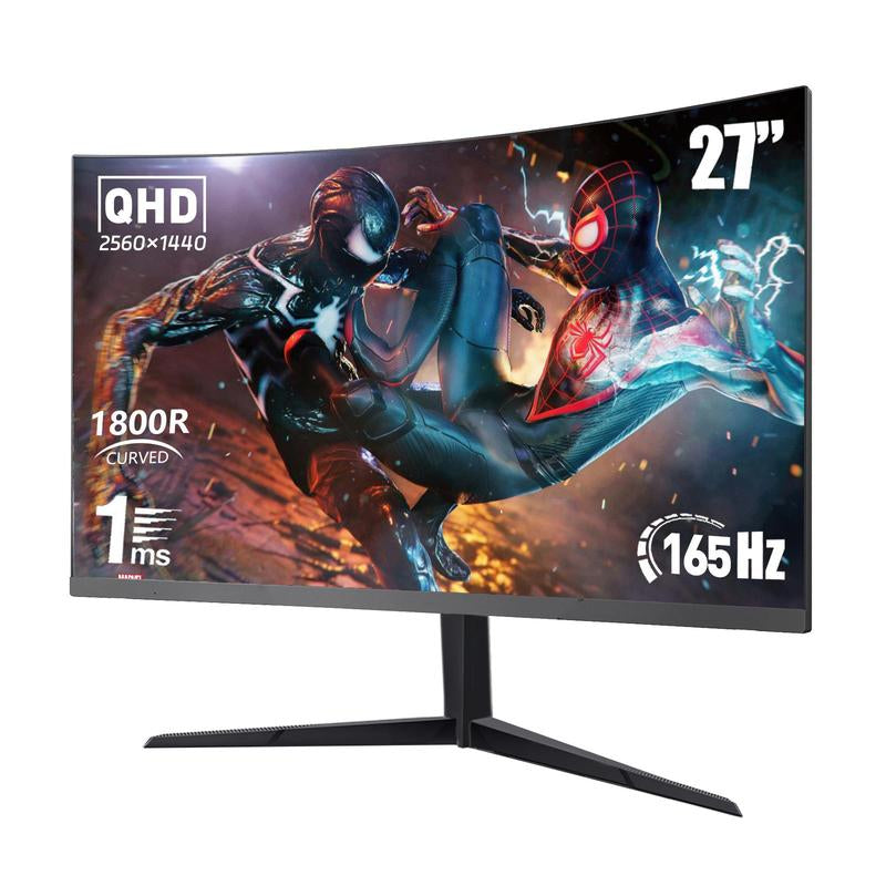 27” Curved QHD Gaming Monitor – 2K IPS, 165Hz, 1Ms, Adaptivesync, Ultra-Slim, Dual HDMI & DP, for PS5, Xbox,