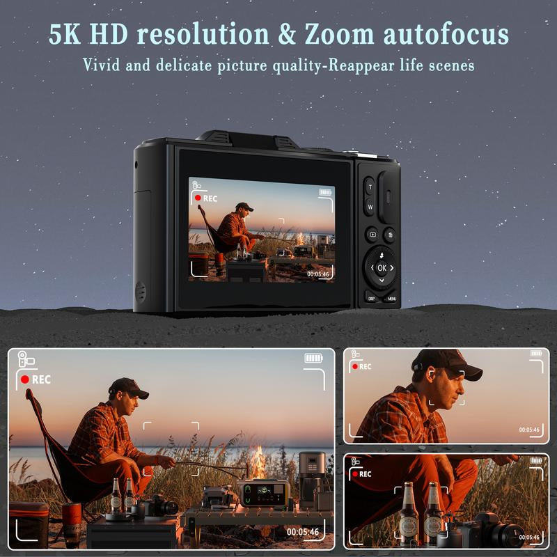 2025 Digital Camera 5K,Digital Camera with Flip Screen,18X Digital Zoom Camera for Vlogging,Content Creator Camera,Portable Retro Camera，With for 2 Batteries,Compact Travel Camera for Teens,Summer Gifts