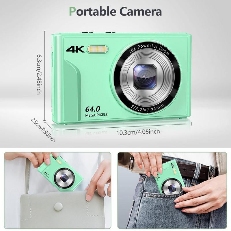 4K Digital Camera, 1Pc 64MP Auto Focus Digital Cameras, Compact & Portable Camera, Gifts for Boyfriend, Camera for Stunning Photos, Pocket Camera, Black, Rechargeable, Screen, Mini, Traveling Gadgets, Beginner Digital Camera, Vlogging Camera