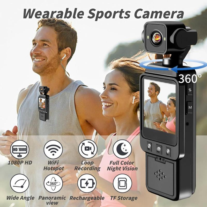 1080P Pocket Action Camera, 360° Rotatable Lens & 1.54-Inch Screen, Wearable Vlogging Camera, Wireless Wifi Body Camera, Video Blog, Sport DV, Streaming Camera, Selfie Video Camera