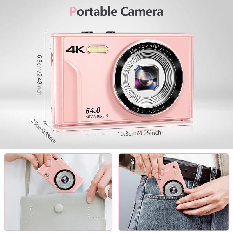 4K Digital Camera, 1Pc 64MP Auto Focus Digital Cameras, Compact & Portable Camera, Gifts for Boyfriend, Camera for Stunning Photos, Pocket Camera, Black, Rechargeable, Screen, Mini, Traveling Gadgets, Beginner Digital Camera, Vlogging Camera