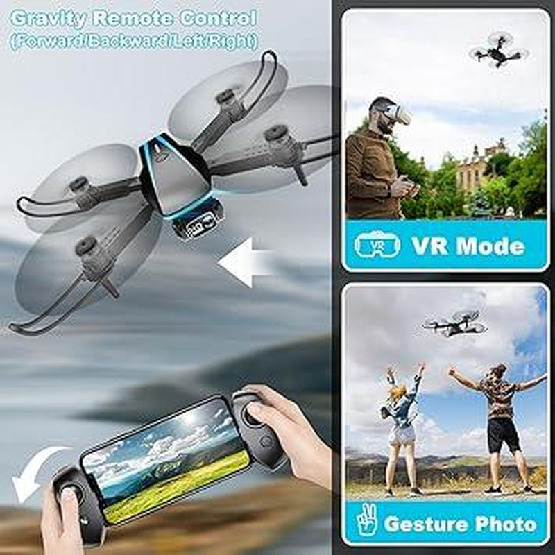Drone with Camera - Drones for Kids Adults, 1080P HD Foldable Drone with Stable Hover, Auto-Follow, Trajectory Flight, Gravity Control, 90° Adjustable Lens, One Key Take Off/Land, 3D Flip