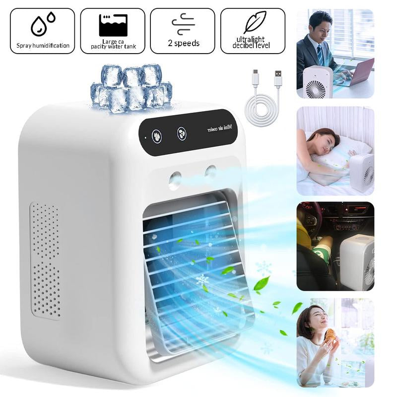 Mini Air Cooler for All Scenes – Instant Cooling, Quiet & Portable,Portable Air Conditioner 3-In-1 – 2-Speed Mist Fan, 1800Mah Batter