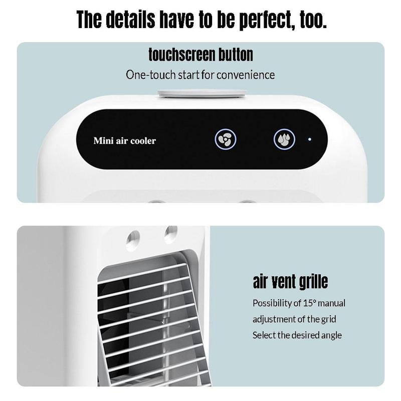 Mini Air Cooler for All Scenes – Instant Cooling, Quiet & Portable,Portable Air Conditioner 3-In-1 – 2-Speed Mist Fan, 1800Mah Batter