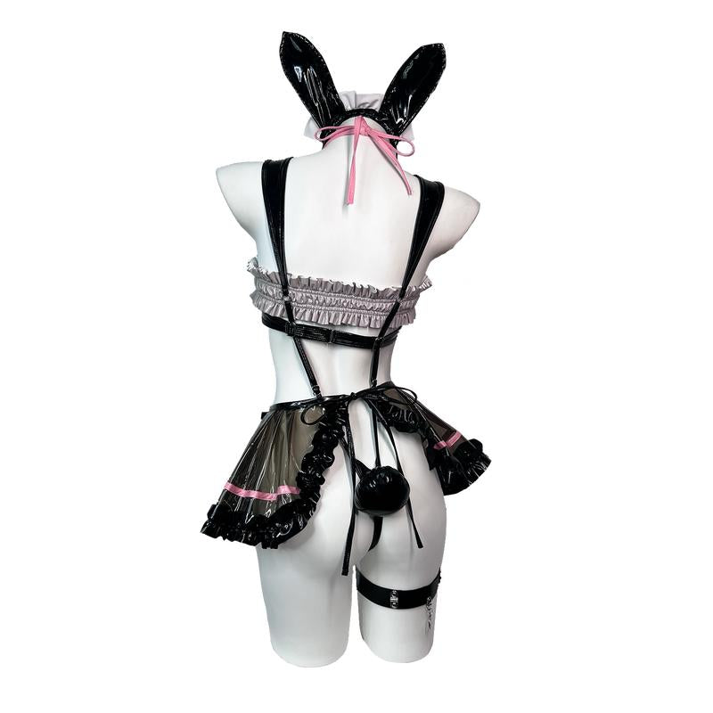 KORURACLUB Bar Maiden Maid Costume Black Premium Pu Cosplay Lingerie Bar Maiden Maid Lingerie