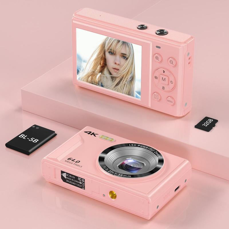 4K Digital Camera, 1Pc 64MP Auto Focus Digital Cameras, Compact & Portable Camera, Gifts for Boyfriend, Camera for Stunning Photos, Pocket Camera, Black, Rechargeable, Screen, Mini, Traveling Gadgets, Beginner Digital Camera, Vlogging Camera