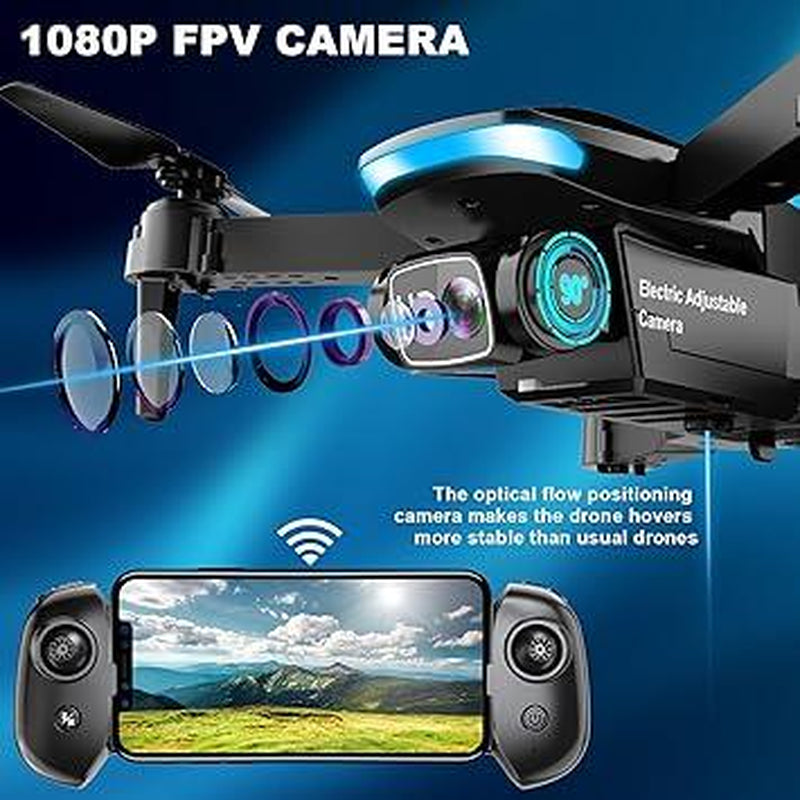 Drone with Camera - Drones for Kids Adults, 1080P HD Foldable Drone with Stable Hover, Auto-Follow, Trajectory Flight, Gravity Control, 90° Adjustable Lens, One Key Take Off/Land, 3D Flip
