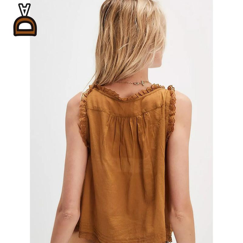 Women Summer Boho Lace Tie Front Tank Beach Vacation Outfits Boho Lace Top and Pants Matching Sets Clothes Sleeveless