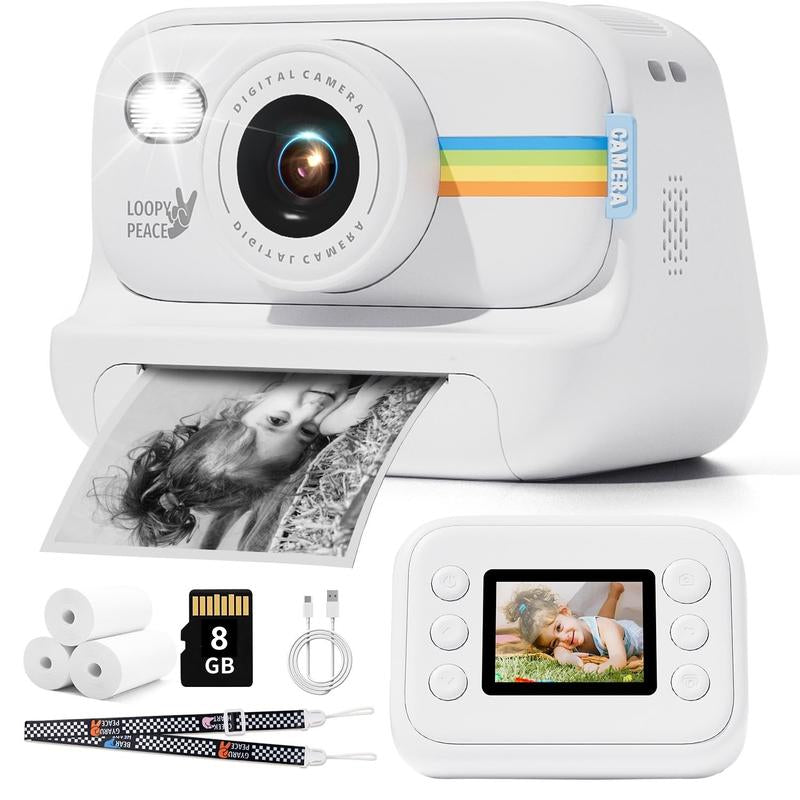 Instant Camera with 3 Print Paper, 2.0 Inch LCD Screen Digital Camera, Rechargeable 1080P Pocket Thermal Camera, Birthday Gift for Boys & Girls Kids , Portable Camera, Lens Camera