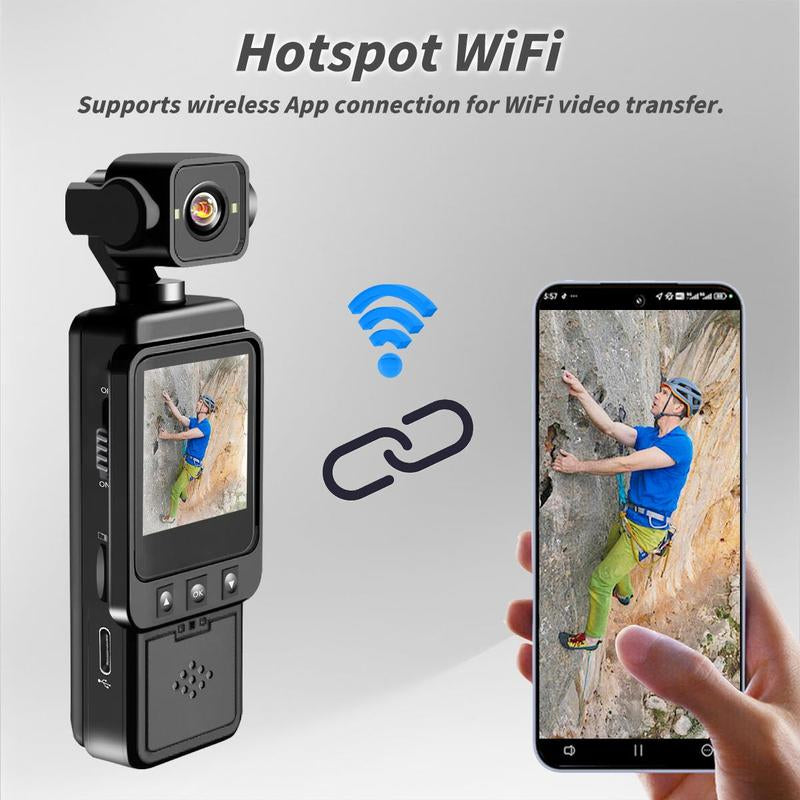 1080P Pocket Action Camera, 360° Rotatable Lens & 1.54-Inch Screen, Wearable Vlogging Camera, Wireless Wifi Body Camera, Video Blog, Sport DV, Streaming Camera, Selfie Video Camera