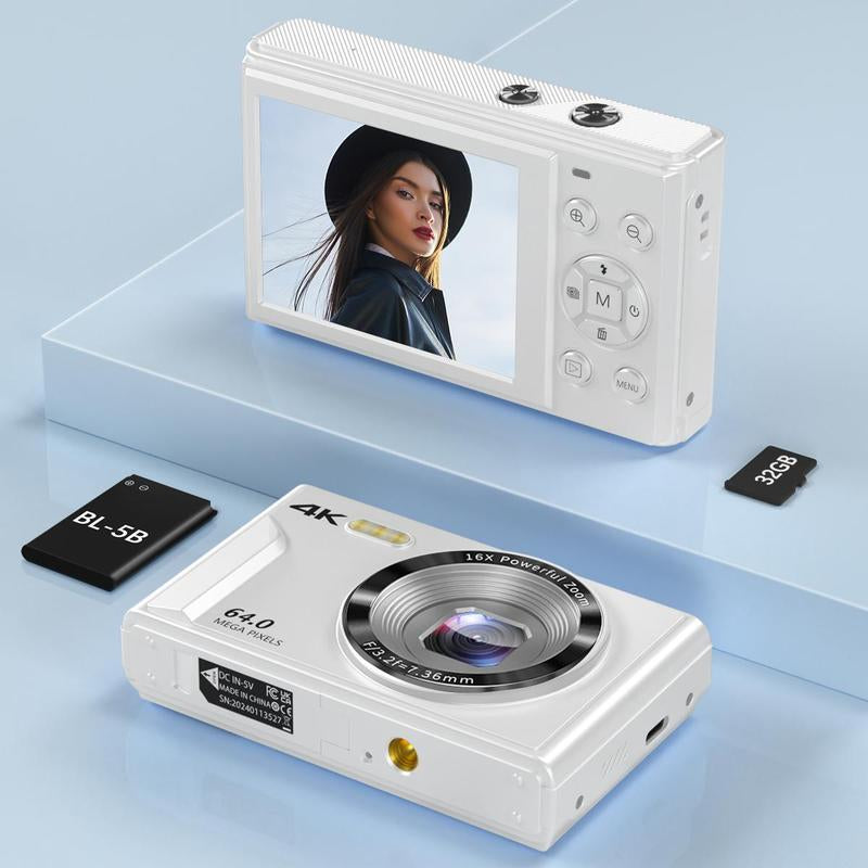 4K Digital Camera, 1Pc 64MP Auto Focus Digital Cameras, Compact & Portable Camera, Gifts for Boyfriend, Camera for Stunning Photos, Pocket Camera, Black, Rechargeable, Screen, Mini, Traveling Gadgets, Beginner Digital Camera, Vlogging Camera
