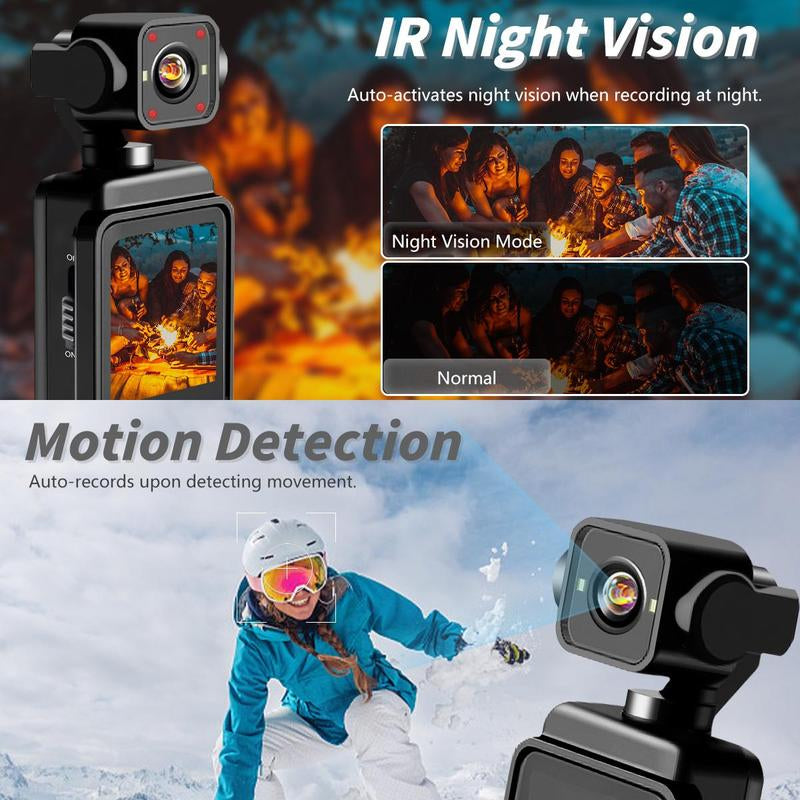 1080P Pocket Action Camera, 360° Rotatable Lens & 1.54-Inch Screen, Wearable Vlogging Camera, Wireless Wifi Body Camera, Video Blog, Sport DV, Streaming Camera, Selfie Video Camera
