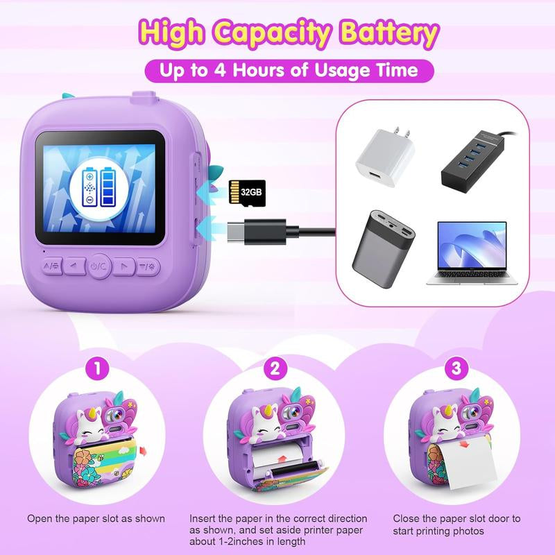 Kids Camera Instant Print, Camera for Kids with Printable Photos, Camera Toys for Children, Digital Camera Birthday Gifts for Girls Instant Print