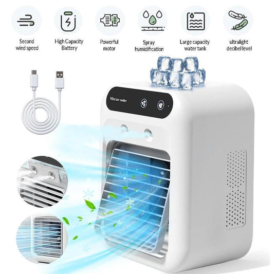 Mini Air Cooler for All Scenes – Instant Cooling, Quiet & Portable,Portable Air Conditioner 3-In-1 – 2-Speed Mist Fan, 1800Mah Batter