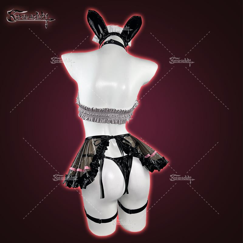 KORURACLUB Bar Maiden Maid Costume Black Premium Pu Cosplay Lingerie Bar Maiden Maid Lingerie