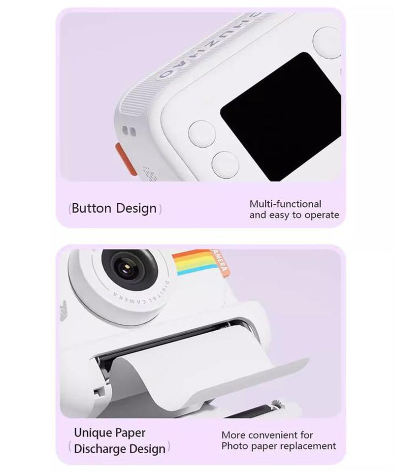 Instant Camera with 3 Print Paper, 2.0 Inch LCD Screen Digital Camera, Rechargeable 1080P Pocket Thermal Camera, Birthday Gift for Boys & Girls Kids , Portable Camera, Lens Camera