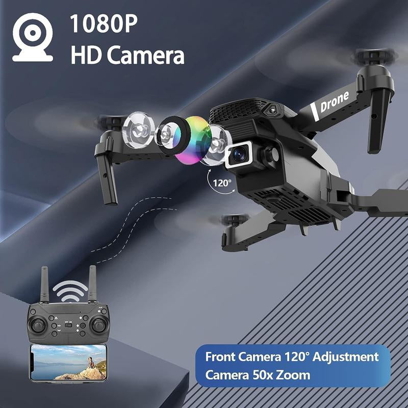E88 Foldable Remote Control Quadcopter Drone, Suitable for Beginners, Toy Drone, Optional Dual Batteries, Carrying Case, One-Button Start, Waypoint Flight, 360° Flip