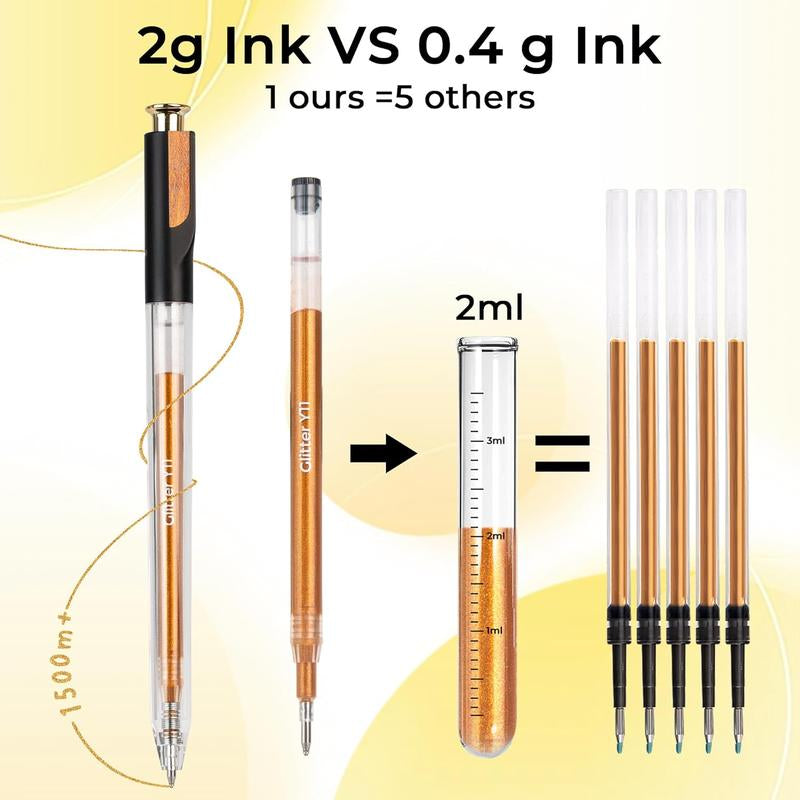 ZSCM Retractable Glitter Gel Pens Large Capacity Red Pink Glitter Metallic Gel Ink Pens 1 Mm Fine Point Smooth Writing Color Pens for Adult Coloring Book Note Taking Aesthetic Art Supplies