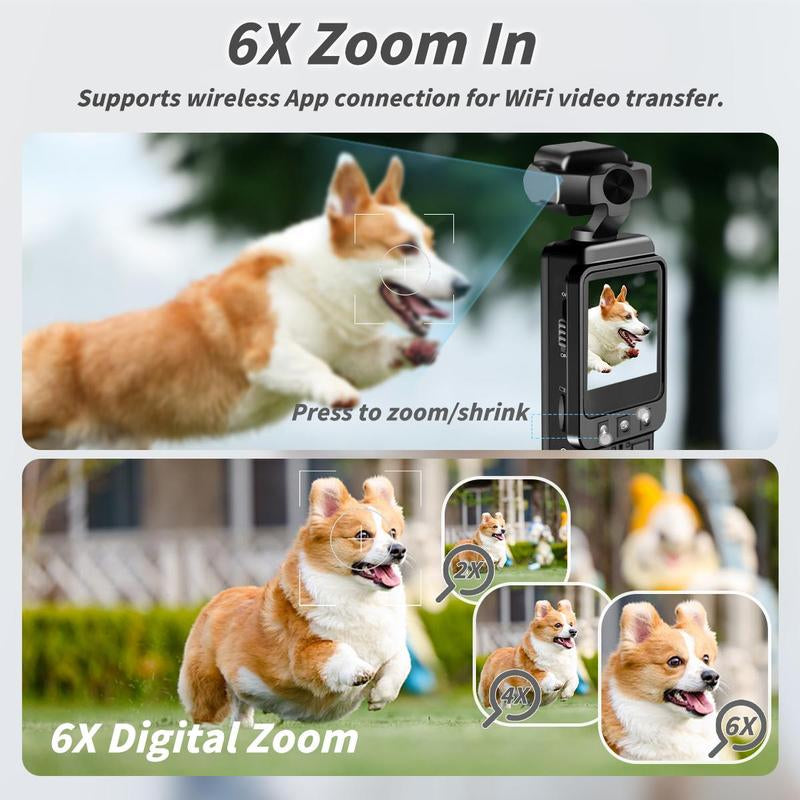 1080P Pocket Action Camera, 360° Rotatable Lens & 1.54-Inch Screen, Wearable Vlogging Camera, Wireless Wifi Body Camera, Video Blog, Sport DV, Streaming Camera, Selfie Video Camera