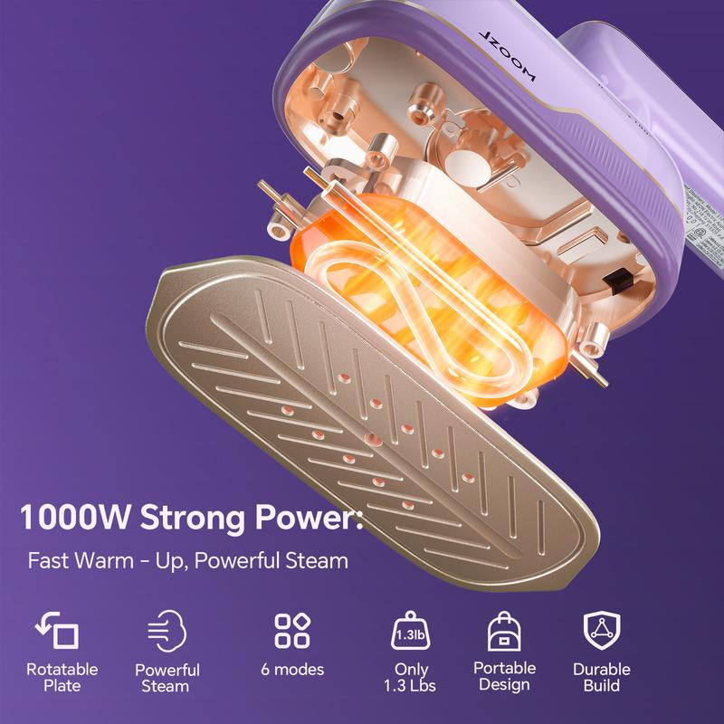 JZOOM Travel Steamer Iron for Clothes, Portable 2-In-1 Steam Iron, 6 Smart Modes, 180° Rotatable Handle, 15S Fast Heat-Up, 20Min Continuous Steam, Mini Steamer for Clothes Travel Size for Home & Trips