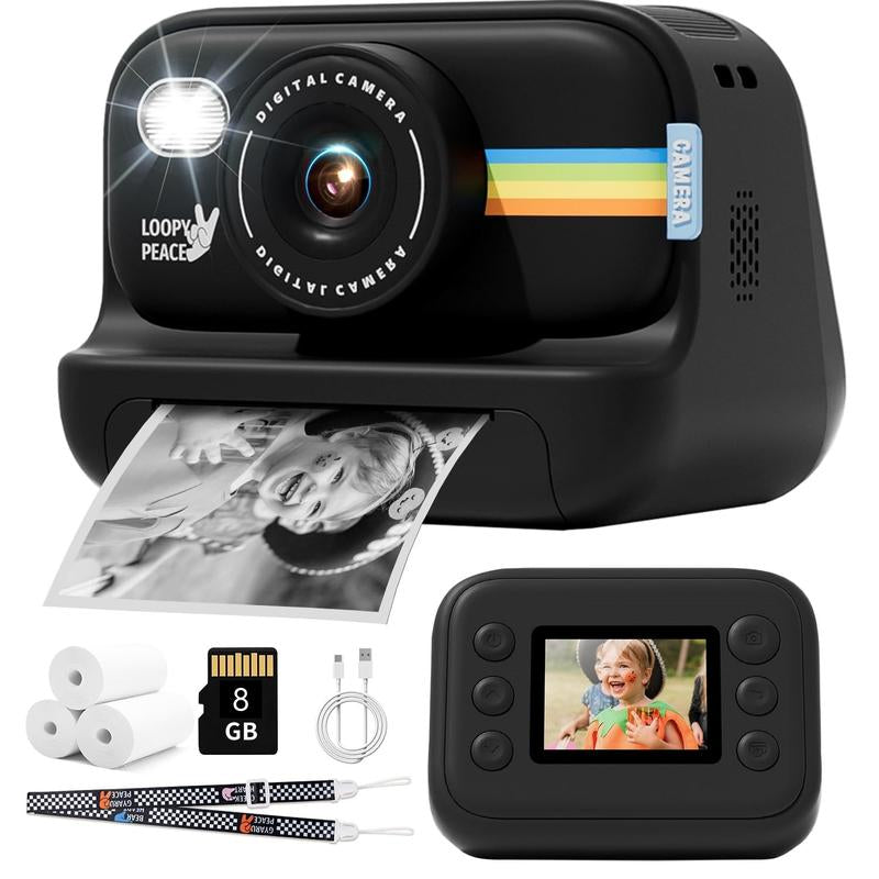 Instant Camera with 3 Print Paper, 2.0 Inch LCD Screen Digital Camera, Rechargeable 1080P Pocket Thermal Camera, Birthday Gift for Boys & Girls Kids , Portable Camera, Lens Camera
