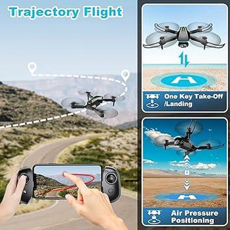 Drone with Camera - Drones for Kids Adults, 1080P HD Foldable Drone with Stable Hover, Auto-Follow, Trajectory Flight, Gravity Control, 90° Adjustable Lens, One Key Take Off/Land, 3D Flip