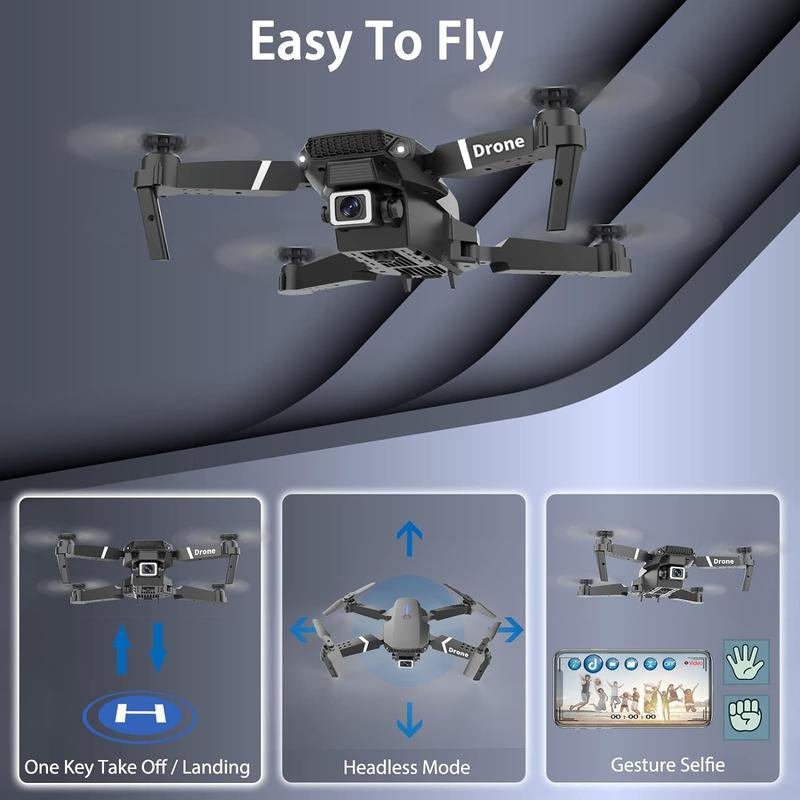 E88 Foldable Remote Control Quadcopter Drone, Suitable for Beginners, Toy Drone, Optional Dual Batteries, Carrying Case, One-Button Start, Waypoint Flight, 360° Flip