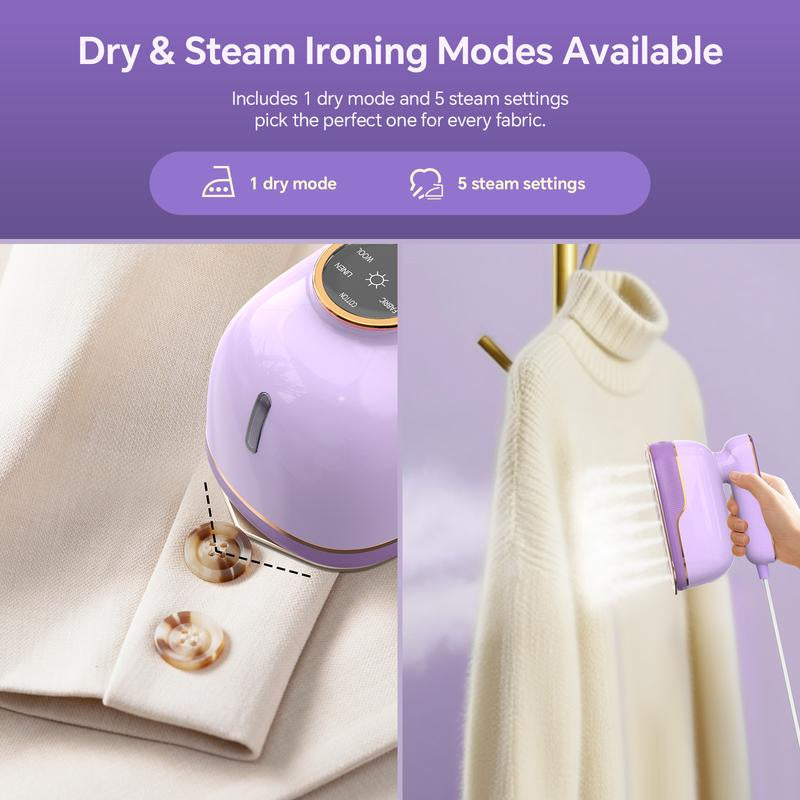 JZOOM Travel Steamer Iron for Clothes, Portable 2-In-1 Steam Iron, 6 Smart Modes, 180° Rotatable Handle, 15S Fast Heat-Up, 20Min Continuous Steam, Mini Steamer for Clothes Travel Size for Home & Trips