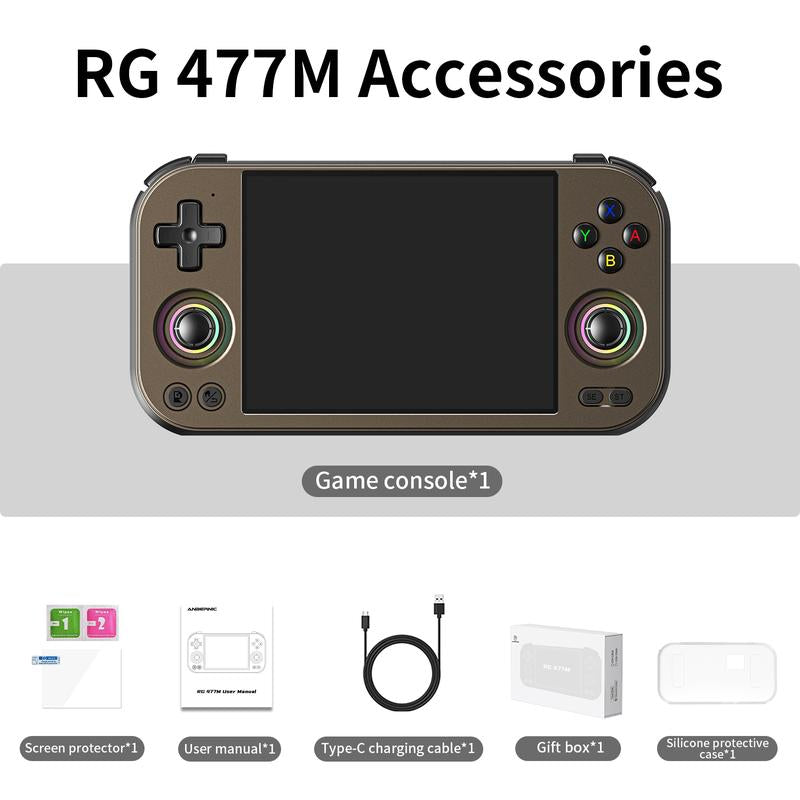 ANBERNIC RG 477M Retro Handheld Game Console 4.7 Inch LTPS In-Cell Touch Screen Portable Video Game Console Aluminum Alloy CNC Android 14 5300Mah RG477M