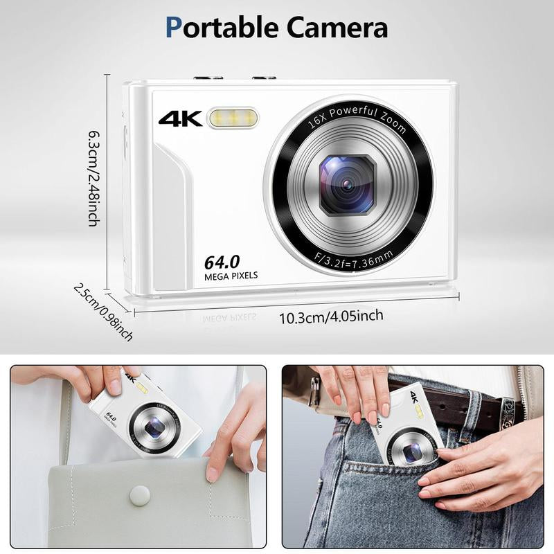 4K Digital Camera, 1Pc 64MP Auto Focus Digital Cameras, Compact & Portable Camera, Gifts for Boyfriend, Camera for Stunning Photos, Pocket Camera, Black, Rechargeable, Screen, Mini, Traveling Gadgets, Beginner Digital Camera, Vlogging Camera