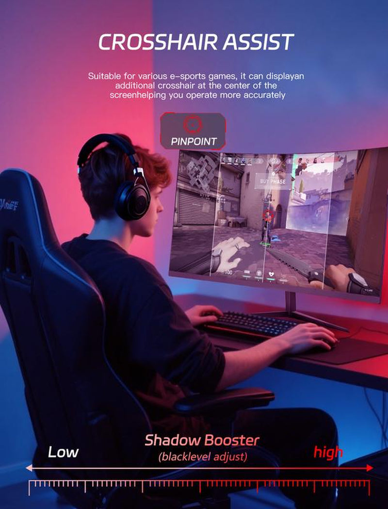 27” Curved QHD Gaming Monitor – 2K IPS, 165Hz, 1Ms, Adaptivesync, Ultra-Slim, Dual HDMI & DP, for PS5, Xbox,