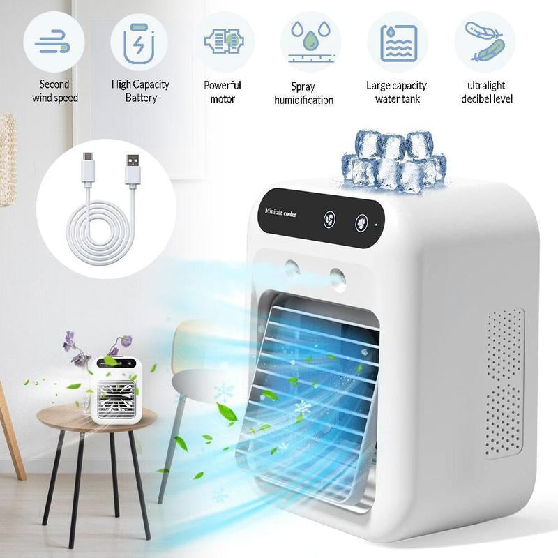 Mini Air Cooler for All Scenes – Instant Cooling, Quiet & Portable,Portable Air Conditioner 3-In-1 – 2-Speed Mist Fan, 1800Mah Batter