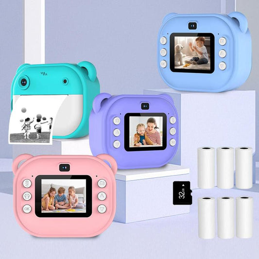 Multifunctional 1080P HD Dual Camera Instant Print Camera, Rechargeable Video Selfie Toy Camera with 32G Storage Card & Print Paper, Birthday Gift, Portable Camera, Mini Digital Camera