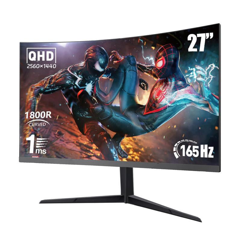 27” Curved QHD Gaming Monitor – 2K IPS, 165Hz, 1Ms, Adaptivesync, Ultra-Slim, Dual HDMI & DP, for PS5, Xbox,