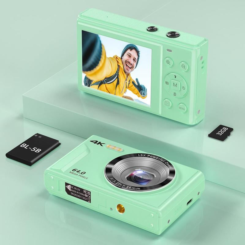 4K Digital Camera, 1Pc 64MP Auto Focus Digital Cameras, Compact & Portable Camera, Gifts for Boyfriend, Camera for Stunning Photos, Pocket Camera, Black, Rechargeable, Screen, Mini, Traveling Gadgets, Beginner Digital Camera, Vlogging Camera