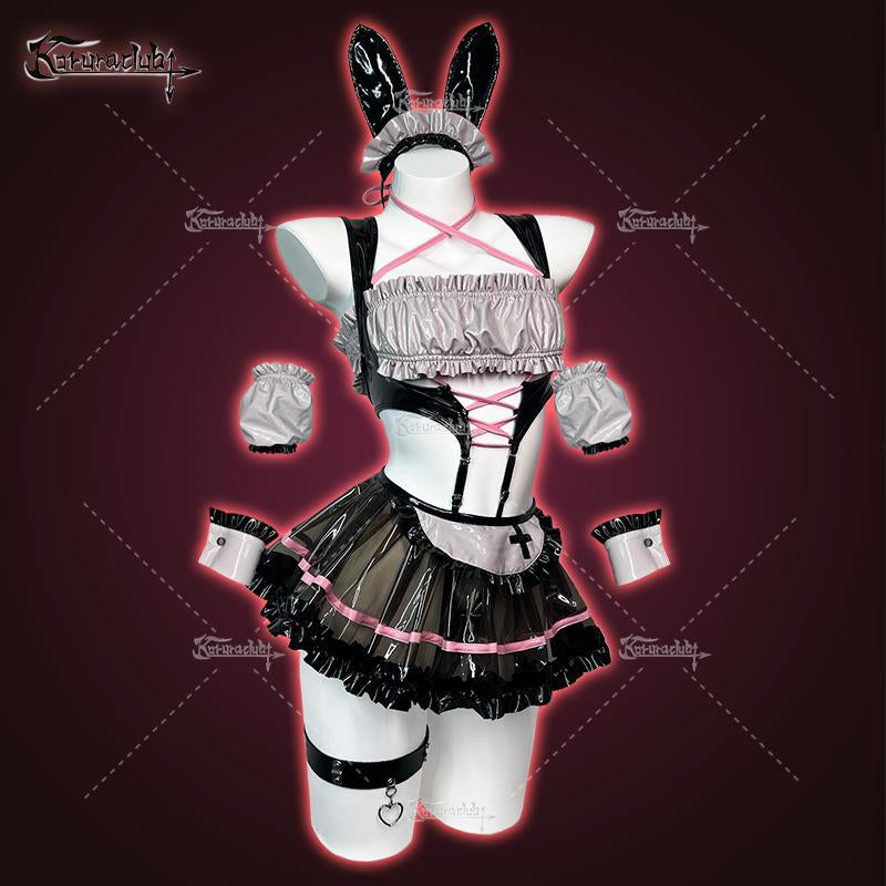 KORURACLUB Bar Maiden Maid Costume Black Premium Pu Cosplay Lingerie Bar Maiden Maid Lingerie