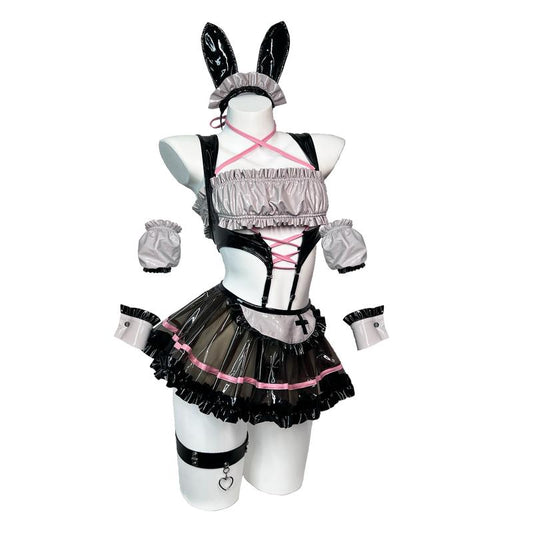 KORURACLUB Bar Maiden Maid Costume Black Premium Pu Cosplay Lingerie Bar Maiden Maid Lingerie
