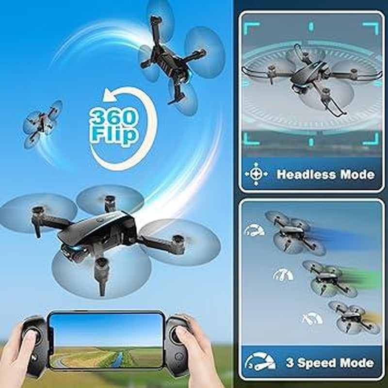Drone with Camera - Drones for Kids Adults, 1080P HD Foldable Drone with Stable Hover, Auto-Follow, Trajectory Flight, Gravity Control, 90° Adjustable Lens, One Key Take Off/Land, 3D Flip